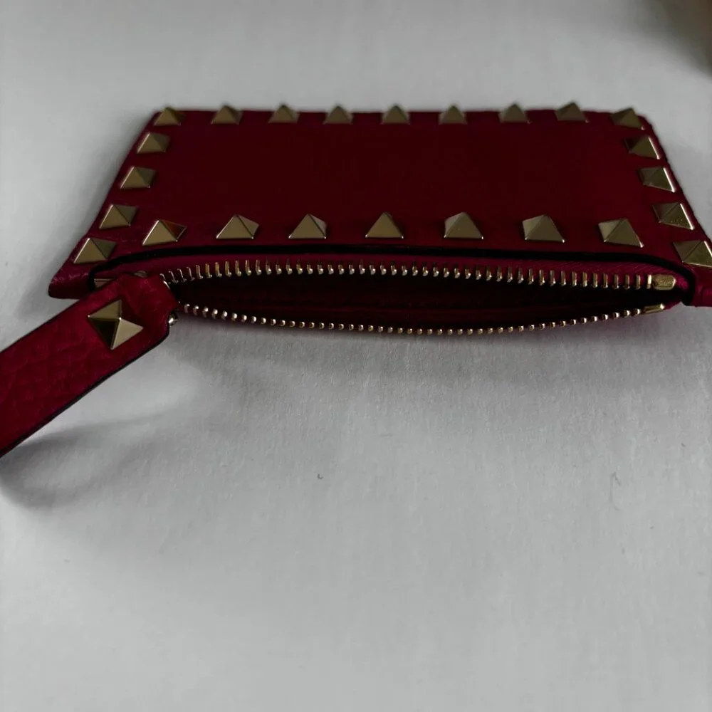 Valentino Rockstud Leather Zip Coin Purse/Card Holder